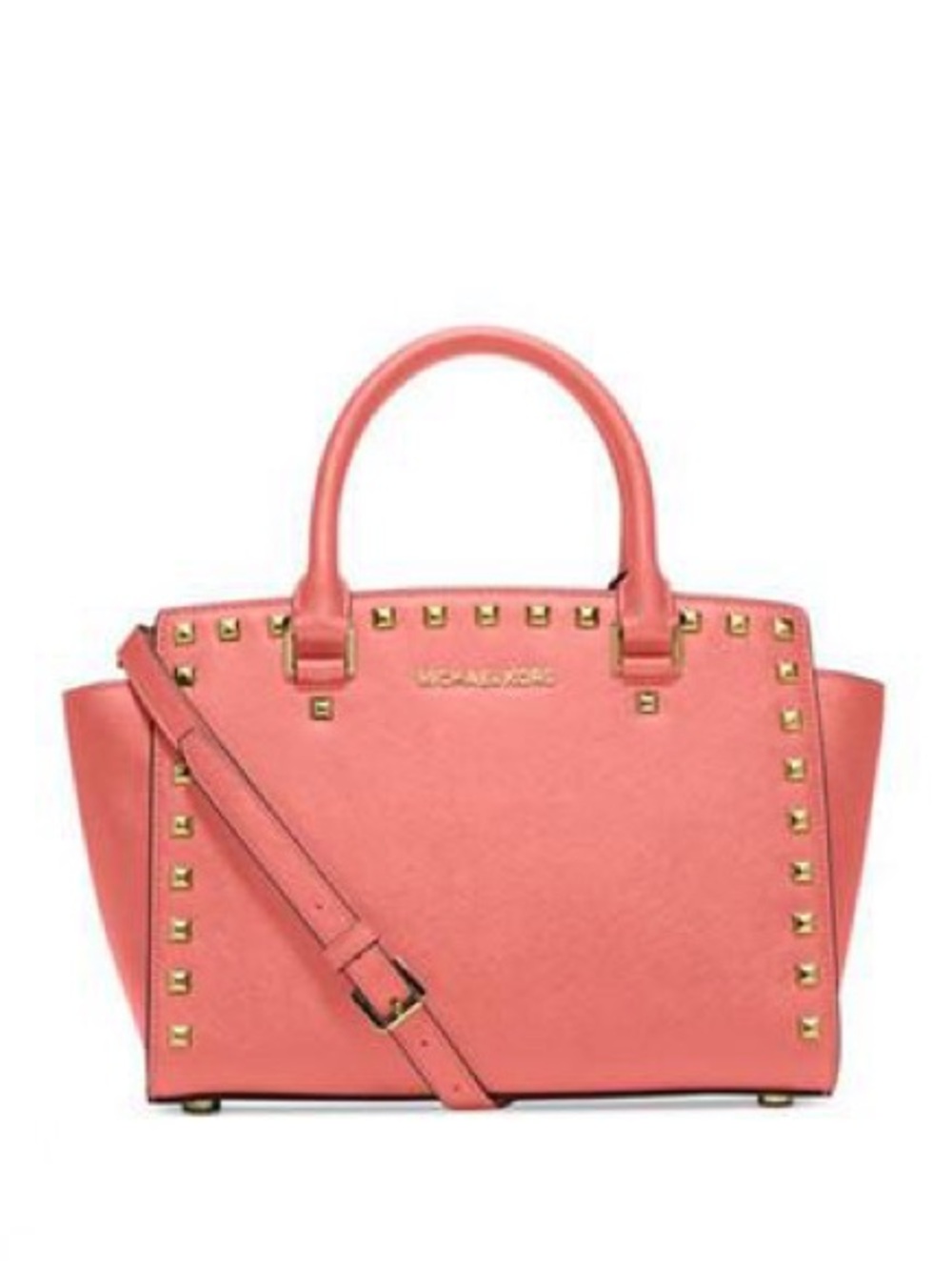 MICHAEL KORS Selma Medium Saffiano Messenger Leather Studded Crossbody